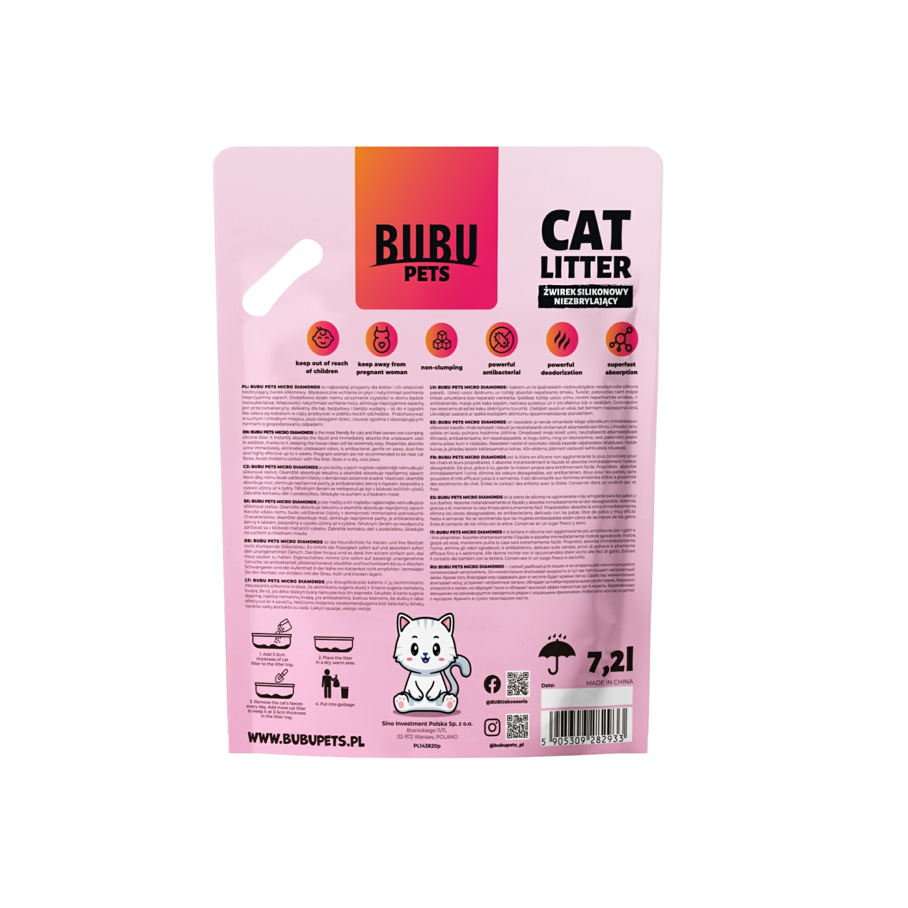 Arena de gel de sílice para gatos BUBU Pets Microdiamants