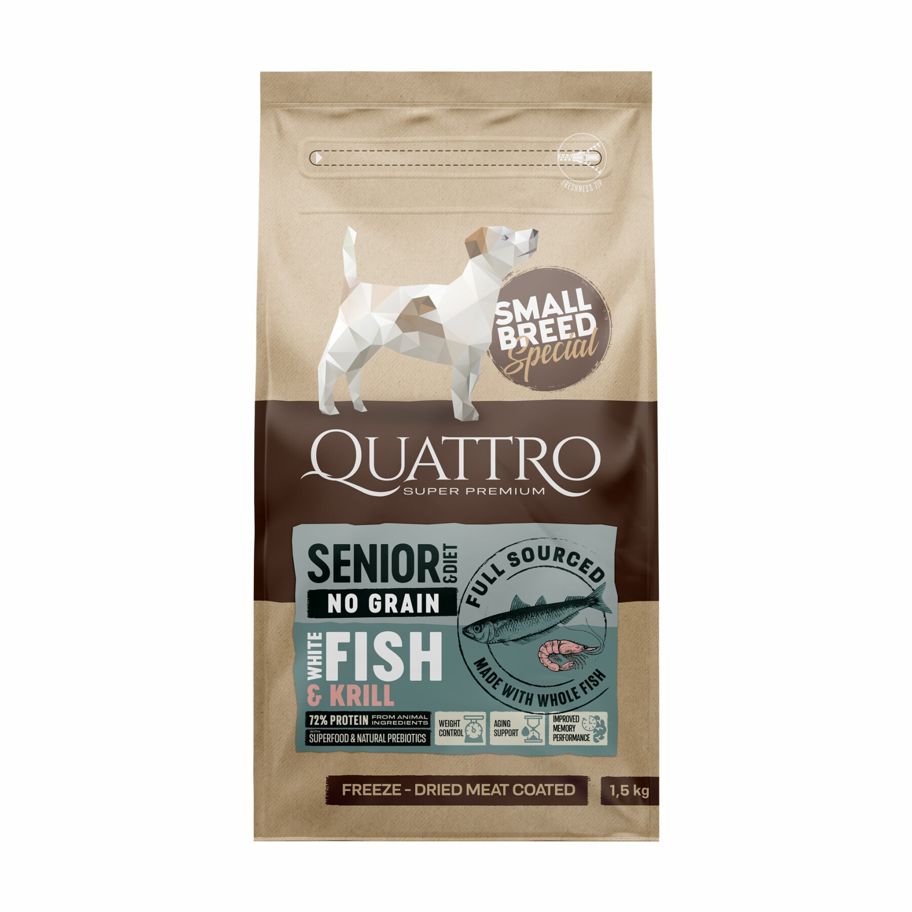 Alimento para perros de razas pequeñas a base de pescado blanco y krill BUBU Pets Quatro Super Premium