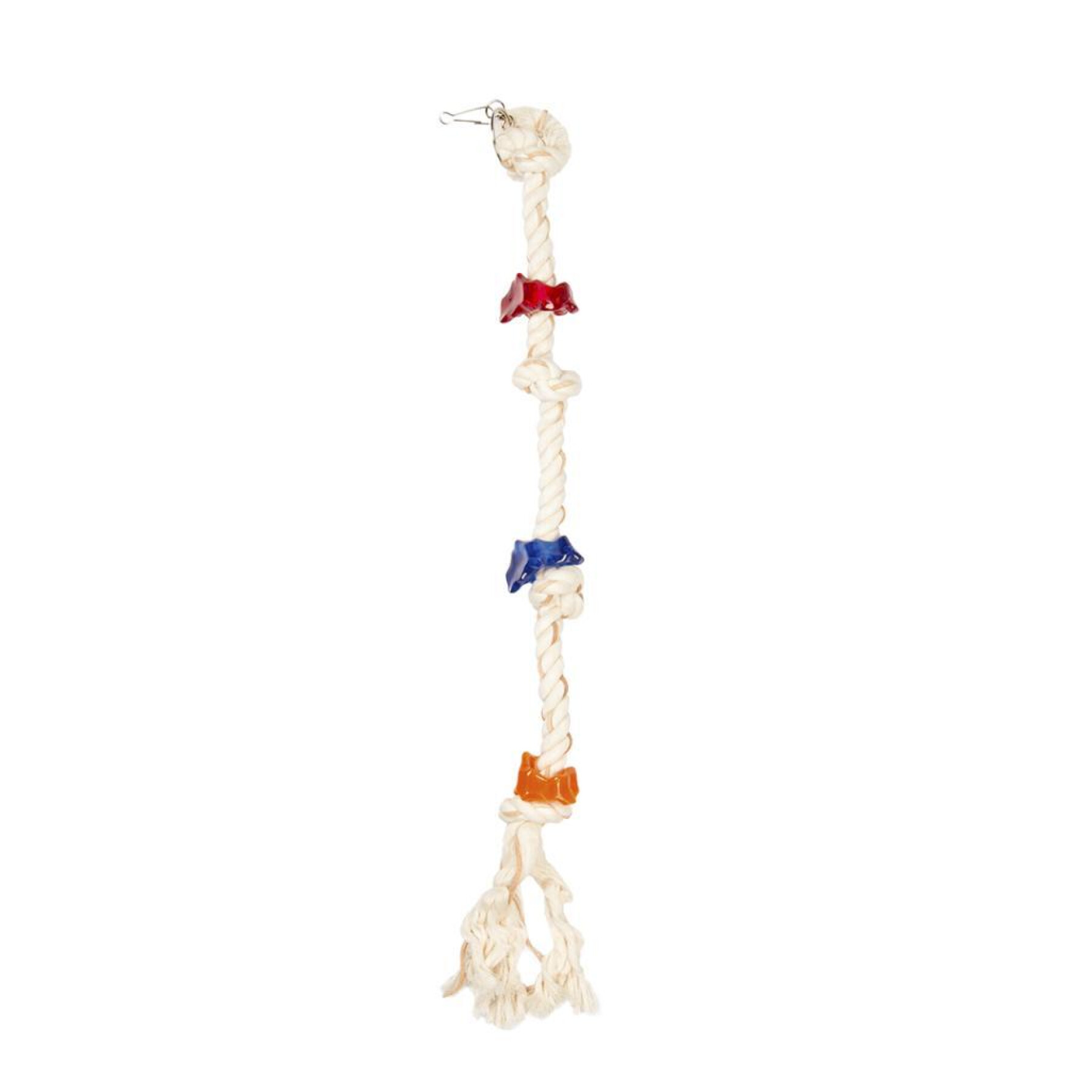 Juguete para pájaros hecho de cuerda con 4 nudos y acrílico. Duvoplus