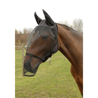 Máscara antimoscas para caballos con protección para las orejas y flecos en las fosas nasales Covalliero