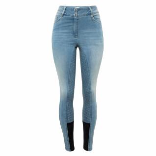Pantalón equitación para mujer en jeans agarre total y cintura alta Horze Kaia